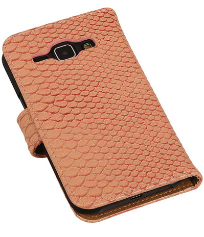 Roze Slangen / Snake Design Book Cover Hoesje Samsung Galaxy J1