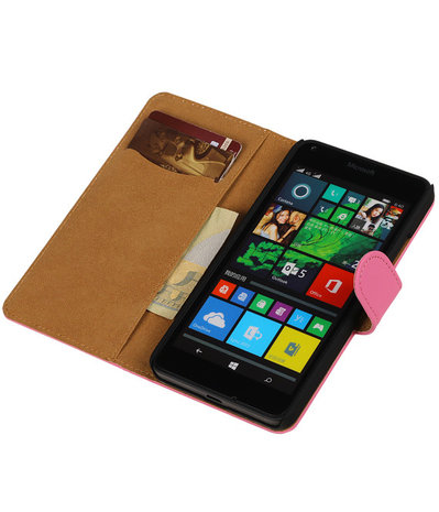 Microsoft Lumia 640 Effen Booktype Wallet Hoesje Roze