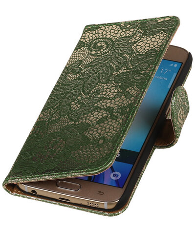 Samsung Galaxy Grand Max Lace Booktype Wallet Hoesje Donker Groen