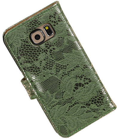 Samsung Galaxy Grand Max Lace Booktype Wallet Hoesje Donker Groen