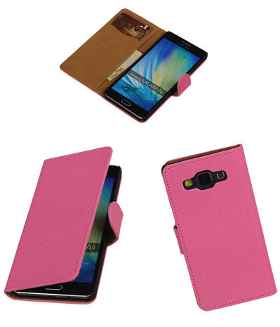 Ribbel Slang Roze Samsung Galaxy A5 Book/Wallet Case/Cover Hoesje  