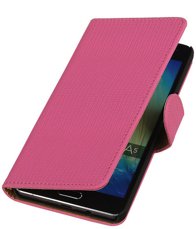 Ribbel Slang Roze Samsung Galaxy A5 Book/Wallet Case/Cover Hoesje  