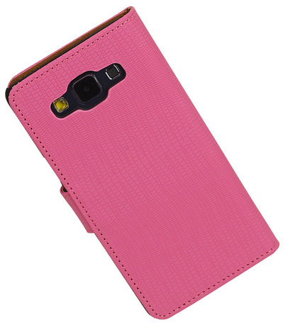 Ribbel Slang Roze Samsung Galaxy A5 Book/Wallet Case/Cover Hoesje  