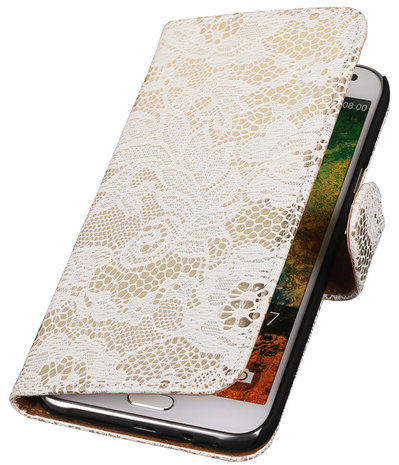 Wit Lace / Kant Design Bookcover Hoesje Samsung Galaxy E7