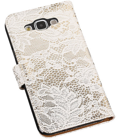 Wit Lace / Kant Design Bookcover Hoesje Samsung Galaxy E7