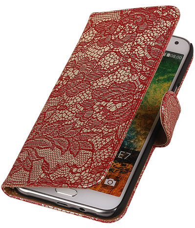 Rood Lace / Kant Design Bookcover Hoesje Samsung Galaxy E7