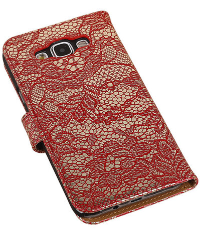 Rood Lace / Kant Design Bookcover Hoesje Samsung Galaxy E7