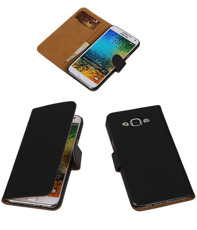 Zwart Effen Bookcover Hoesje Samsung Galaxy E7