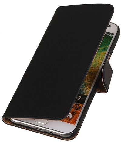 Zwart Effen Bookcover Hoesje Samsung Galaxy E7