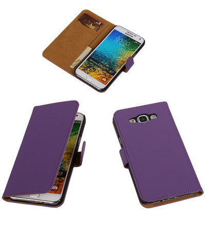 Paars Effen Bookcover Hoesje Samsung Galaxy E7