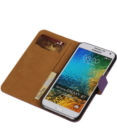 Paars Effen Bookcover Hoesje Samsung Galaxy E7