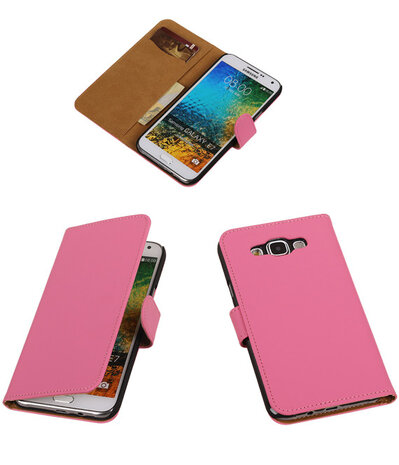 Roze Effen Bookcover Hoesje Samsung Galaxy E7