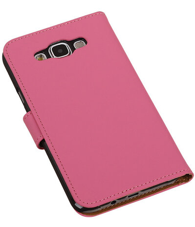 Roze Effen Bookcover Hoesje Samsung Galaxy E7