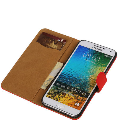 Rood Effen Bookcover Hoesje Samsung Galaxy E7