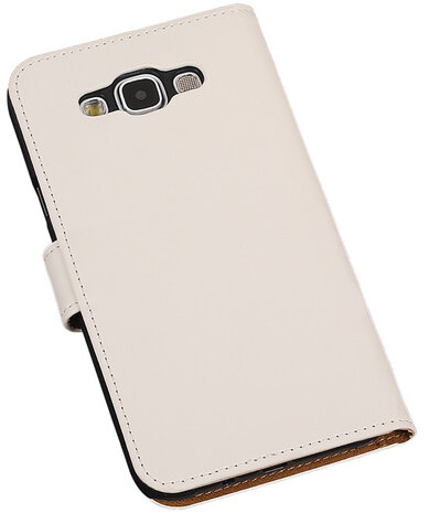 Wit Effen Bookcover Hoesje Samsung Galaxy E7