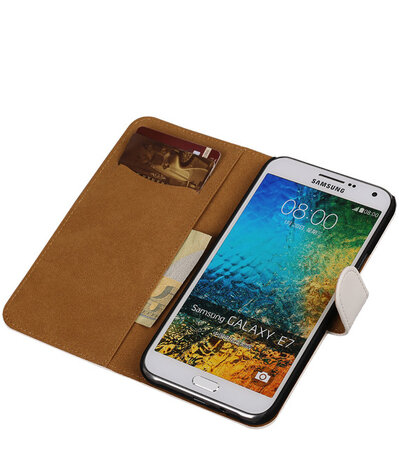 Wit Effen Bookcover Hoesje Samsung Galaxy E7