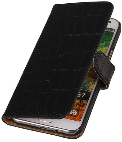 Zwart Krokodil Bookcover Hoesje Samsung Galaxy E7