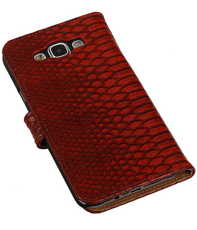 Rood Slang/Snake Bookcover Hoesje Samsung Galaxy E7