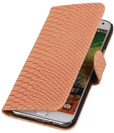 Licht Roze Slang/Snake Bookcover Hoesje Samsung Galaxy E7