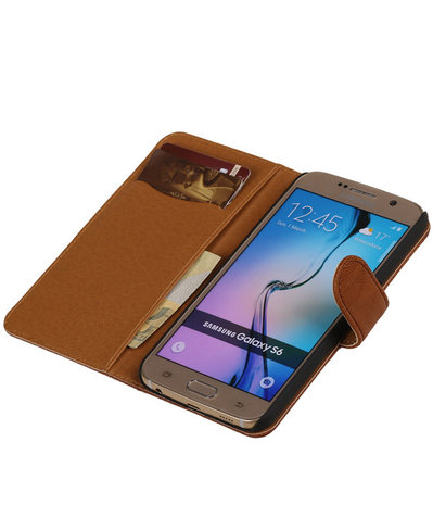 Echt Leer Bookcase Bruin - Samsung Galaxy E7