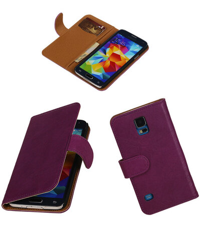 Echt Leer Bookcase Paars - Samsung Galaxy S3 mini
