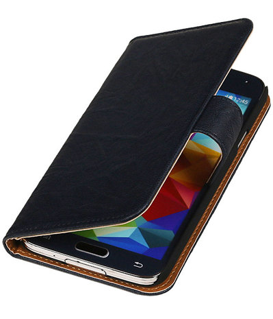 Echt Leer Bookcase Donker Blauw - Samsung Galaxy S5