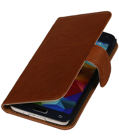 Echt Leer Bookcase Bruin - Samsung Galaxy S5