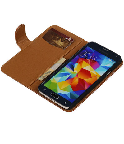 Echt Leer Bookcase Bruin - Samsung Galaxy S5