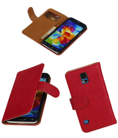 Echt Leer Bookcase Roze - Samsung Galaxy S5