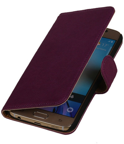 Echt Leer Bookcase Paars - Samsung Galaxy S6