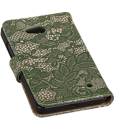 Microsoft Lumia 640 Lace Booktype Wallet Hoesje Donker Groen