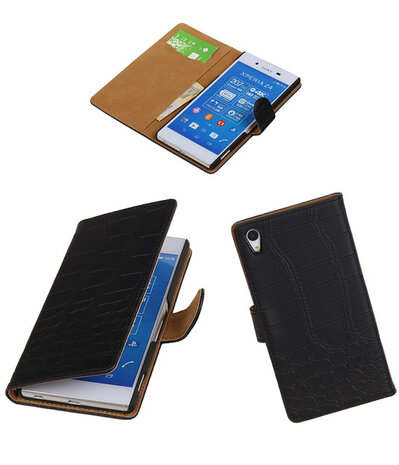 Sony Xperia Z4/Z3 Plus Croco Booktype Wallet Hoesje Zwart