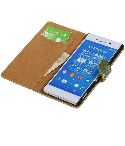 Sony Xperia Z4/Z3 Plus Lace Kant Booktype Wallet Hoesje Donker Groen