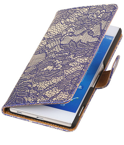 Sony Xperia Z4/Z3 Plus Lace Kant Booktype Wallet Hoesje Blauw