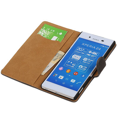 Sony Xperia Z4/Z3 Plus Bark Hout Booktype Wallet Hoesje Grijs