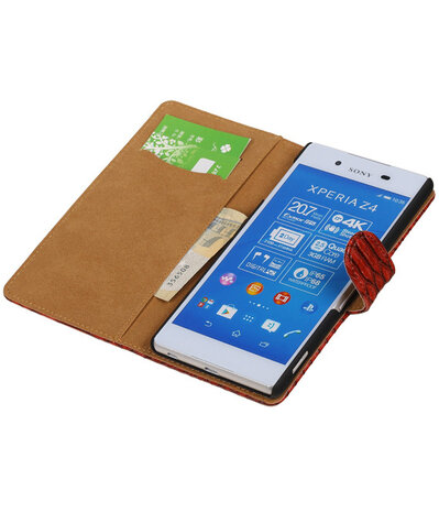 Hoesje voor Sony Xperia Z4 / Z3 Plus Slang Booktype Wallet Rood