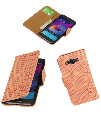 Samsung Galaxy Grand Max Snake Booktype Wallet Hoesje Roze