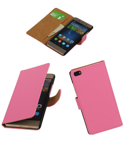 Huawei P8 Lite Effen Booktype Wallet Hoesje Roze