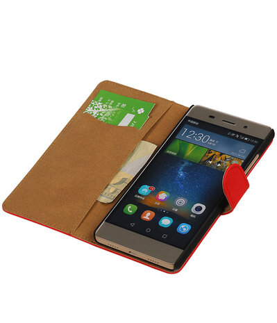 Hoesje voor Huawei P8 Lite Effen Booktype Wallet Rood