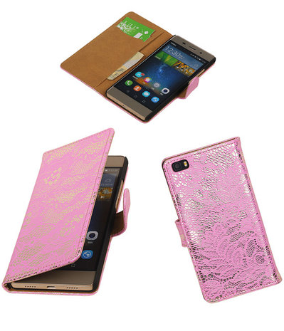 Huawei P8 Lite Lace/Kant Booktype Wallet Hoesje Roze