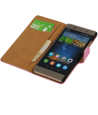 Hoesje voor Huawei P8 Lite Lace/Kant Booktype Wallet Roze