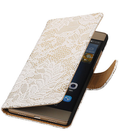 Hoesje voor Huawei P8 Lite Lace/Kant Booktype Wallet Wit