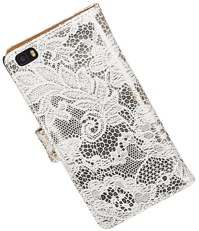 Hoesje voor Huawei P8 Lite Lace/Kant Booktype Wallet Wit