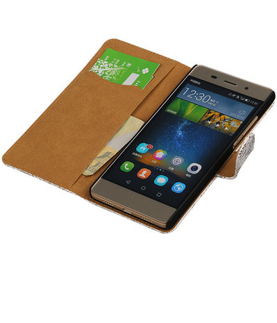 Hoesje voor Huawei P8 Lite Lace/Kant Booktype Wallet Wit