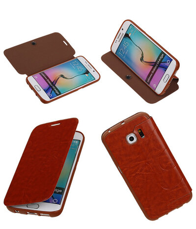 Bestcases Bruin TPU Booktype Motief Hoesje Samsung Galaxy S6 Edge