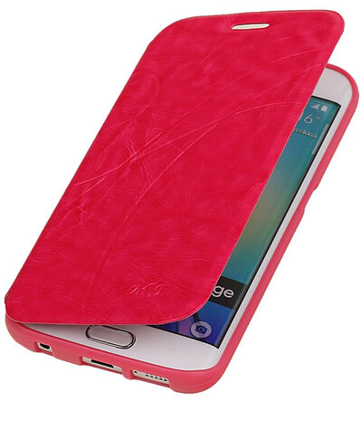Bestcases Roze TPU Booktype Motief Hoesje voor Samsung Galaxy S6 Edge