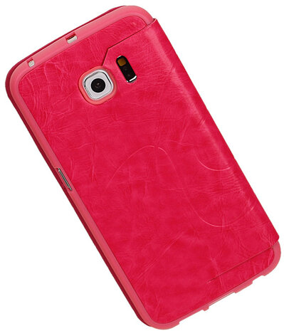 Bestcases Roze TPU Booktype Motief Hoesje voor Samsung Galaxy S6 Edge