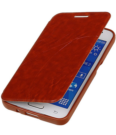 Bestcases Bruin TPU Booktype Motief Hoesje voor Samsung Galaxy Core 2