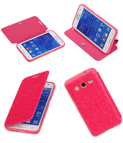 Bestcases Roze TPU Booktype Motief Hoesje Samsung Galaxy Core 2