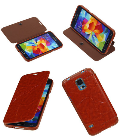 Bestcases Bruin TPU Booktype Motief Hoesje Samsung Galaxy S5